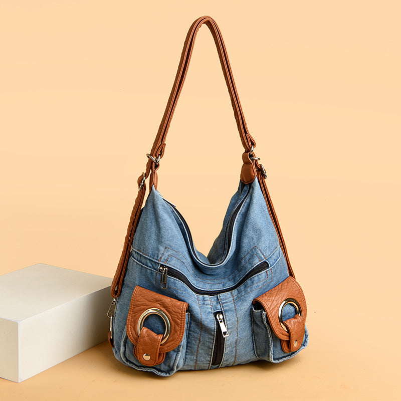 Women's Denim Niche Leisure Motorcycle Commuter Canvas Women's Shoulder Bag