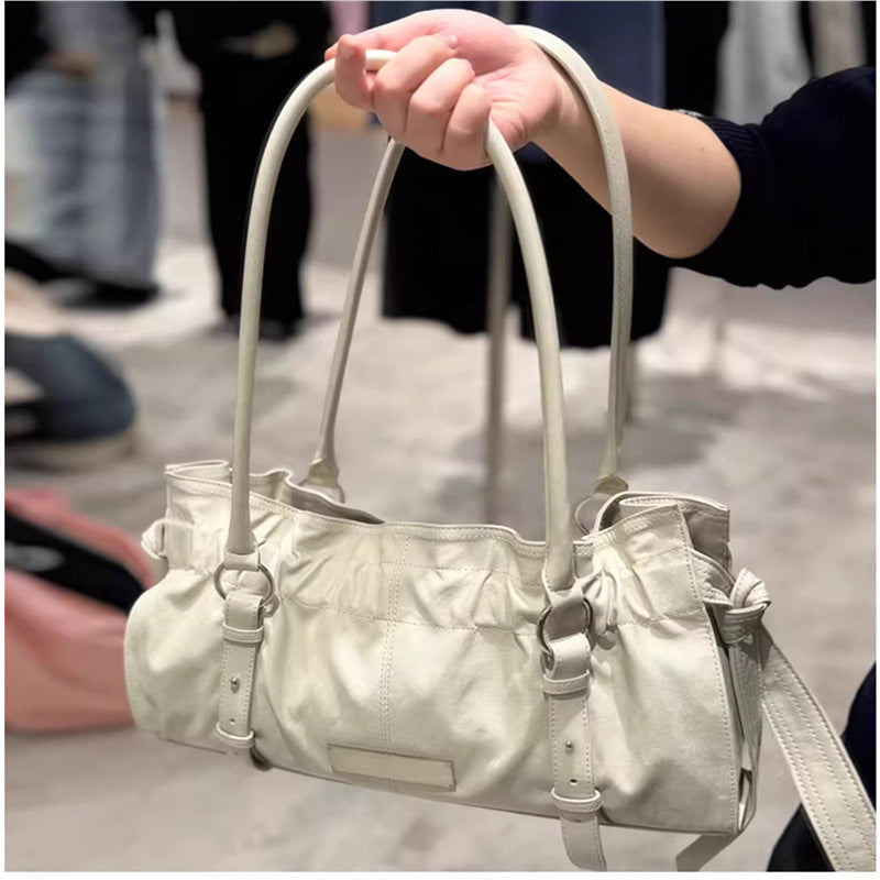 Spring Metal Label Side Strap Long Handbags