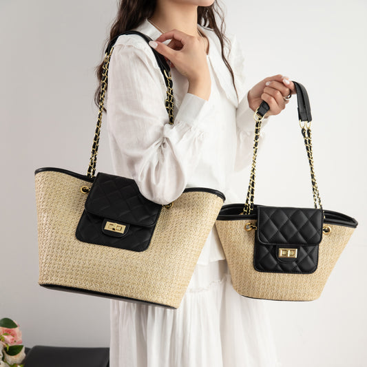 Women's Fashion Stitching Design Woven Large Capacity Versatile Chain Niche Twist Women's Shoulder Bag