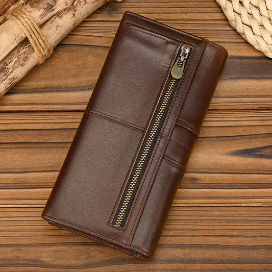Women's Long Three-fold Leather Mobile With Zipper Pocket Multi Men's Wallet