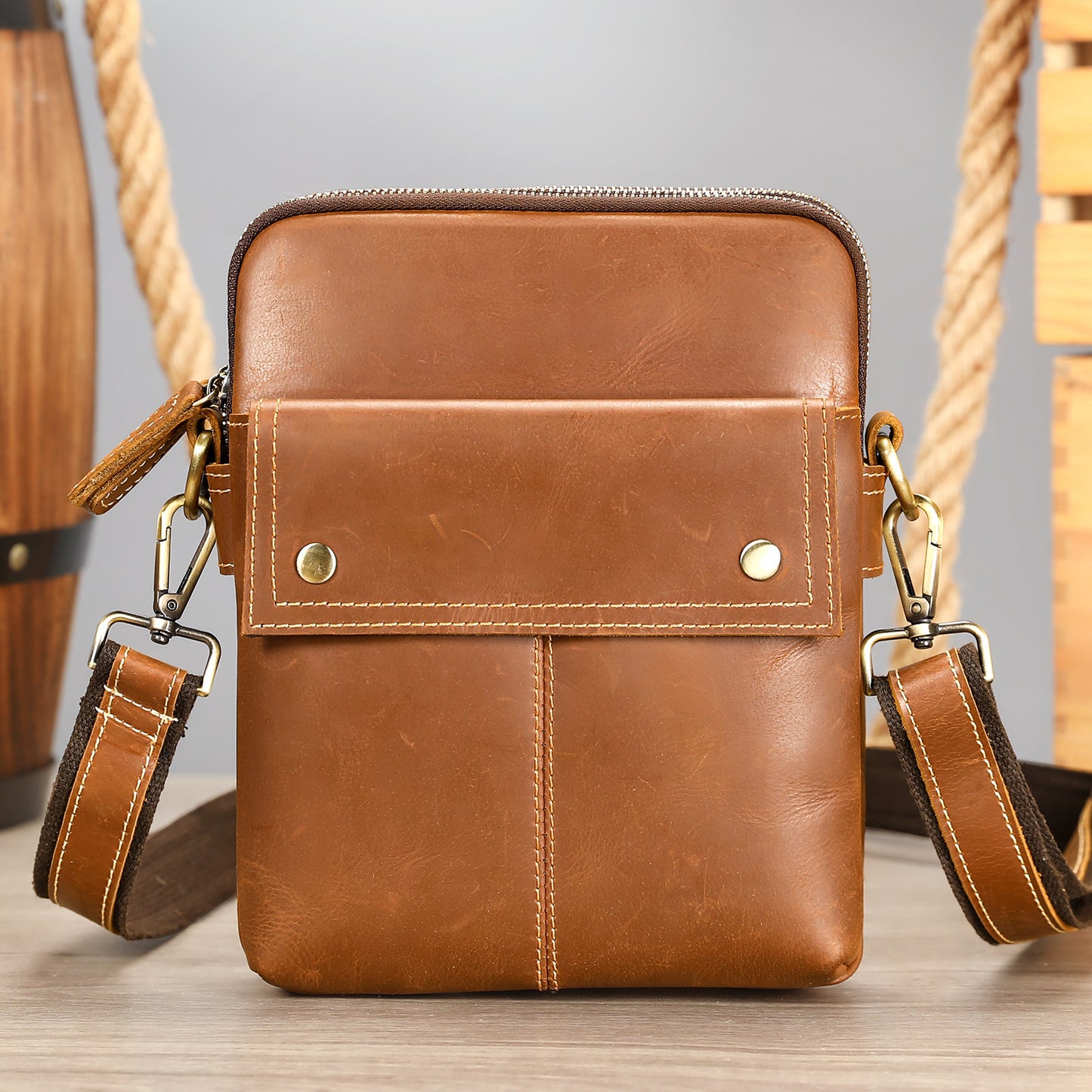 Men's Leather Fashion Crazy Horse First Layer Cowhide Men's Shoulder Bag