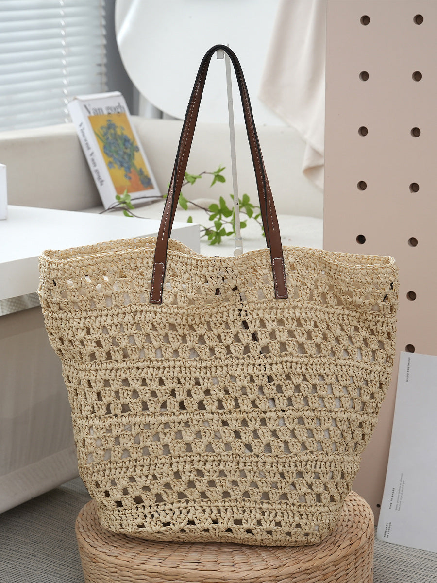 Women's Straw Large Capacity Totes Hollow Vacation Women's Shoulder Bag