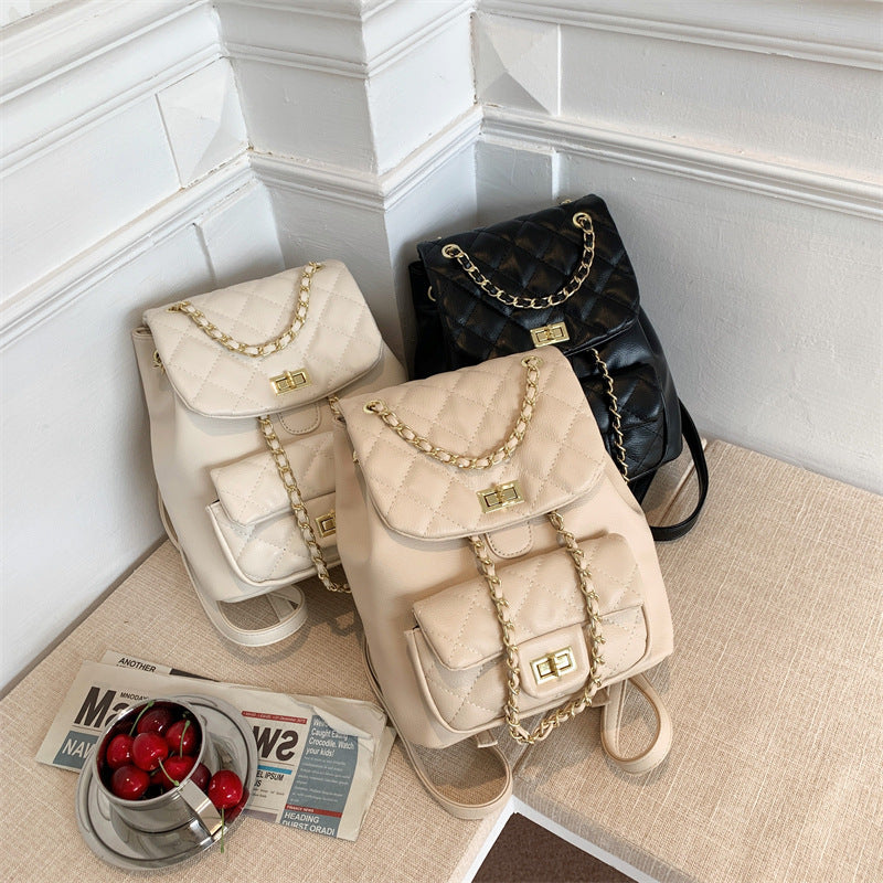 Women's Large Capacity Korean Style Versatile Texture Rhombus Backpacks