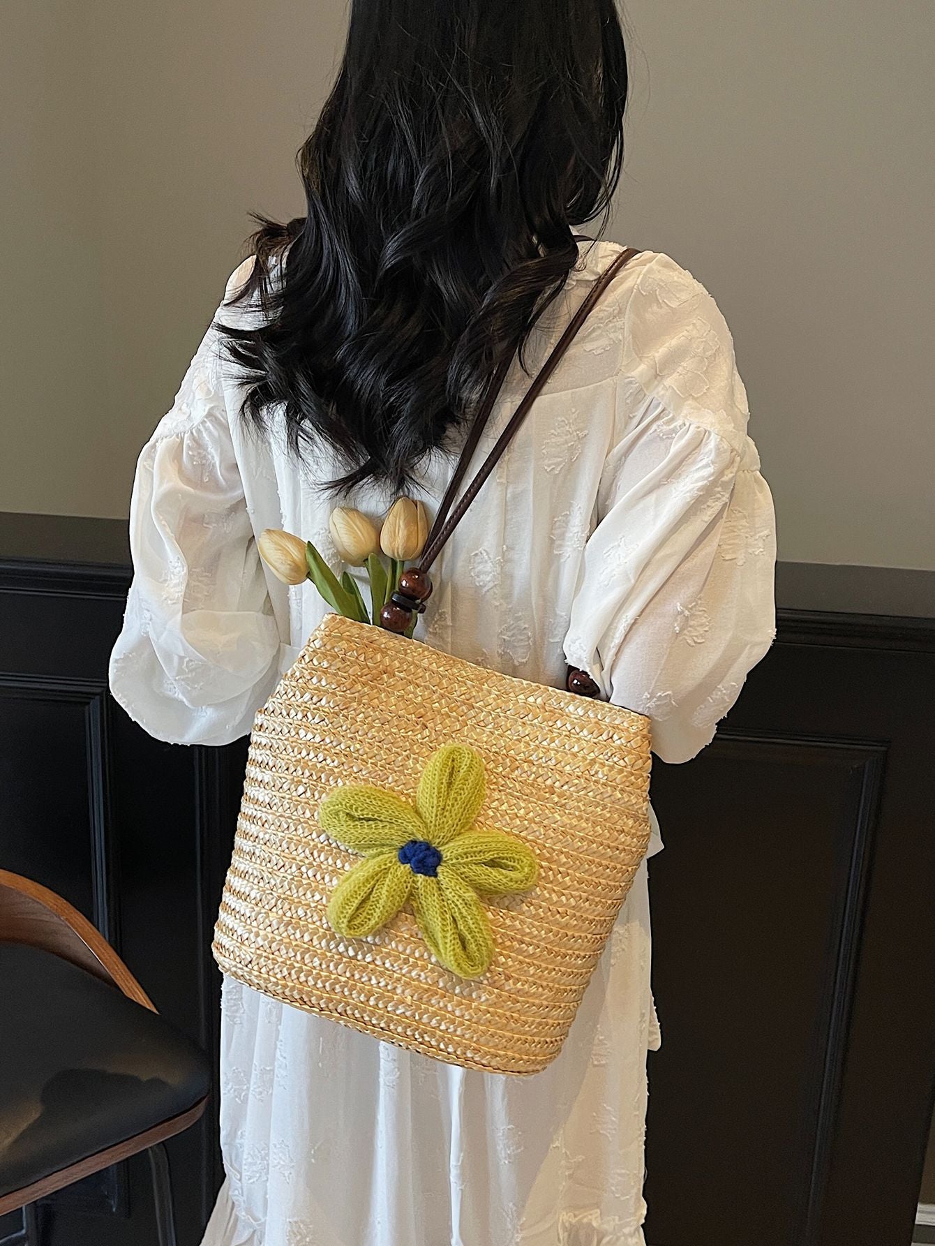 Women's Capacity Fashion Straw Woven Vacation Beach Vegetable Women's Shoulder Bag