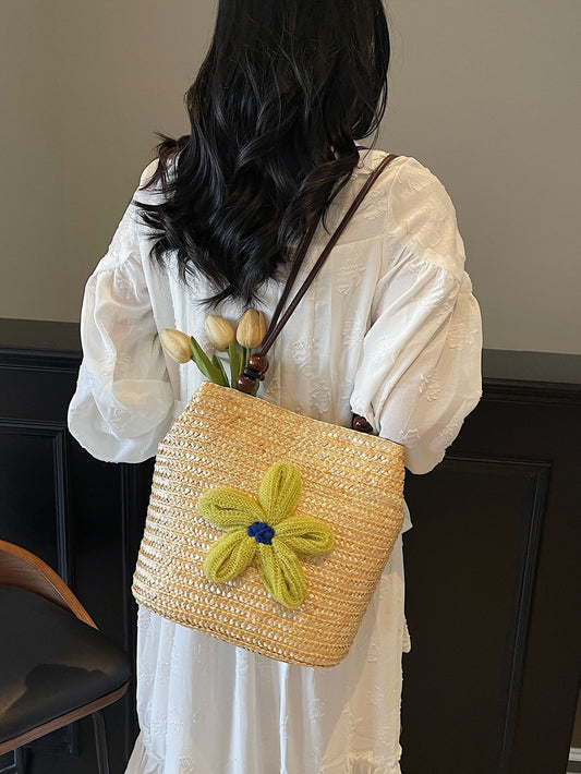 Women's Capacity Fashion Straw Woven Vacation Beach Vegetable Women's Shoulder Bag
