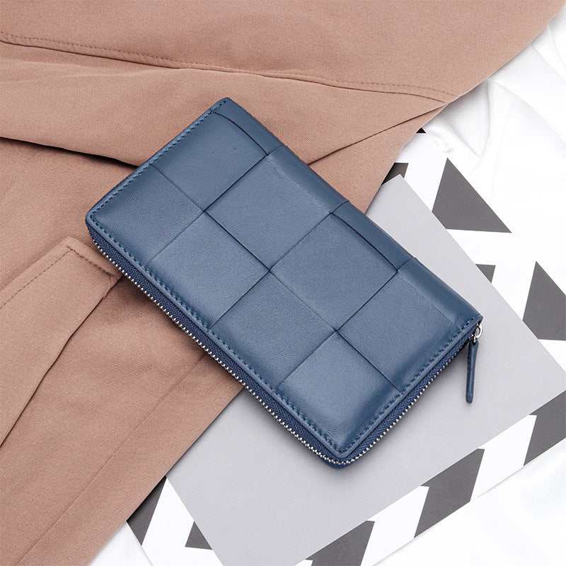 Sheepskin Large Woven Long Fashion Genuine Leather Zipper Capacity Bags