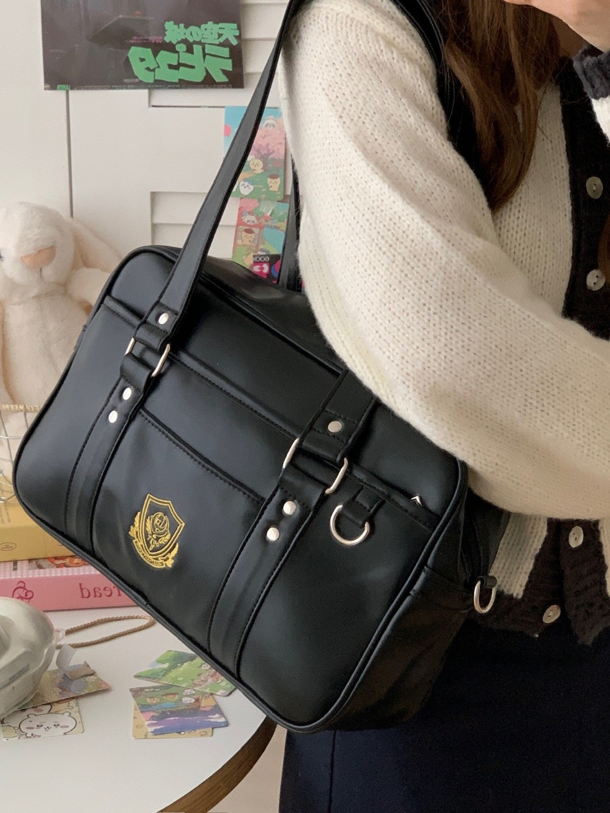 Style Large Capacity Retro Simple Uniform Preppy Shopping Shoulder Bags