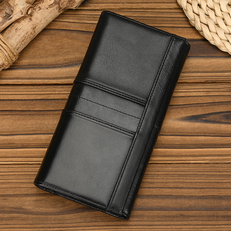 Women's Long Three-fold Leather Mobile With Zipper Pocket Multi Men's Wallet