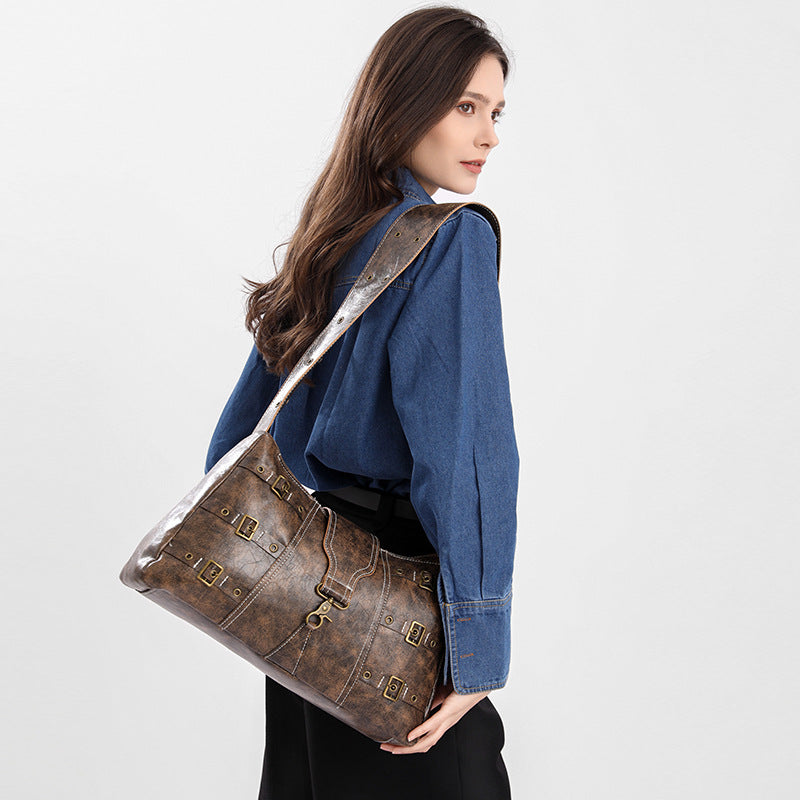 Large Capacity Heavy Metal Punk Distressed High-grade Wide Strap Tote Bags
