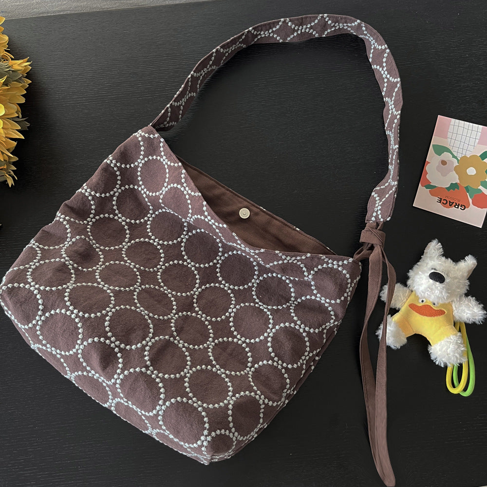Ming Brown Tambourine Linen Embroidered Adjustable Women's Messenger Bag