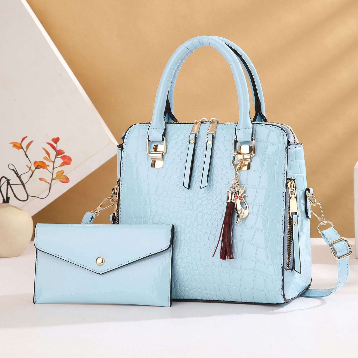 Women's Crocodile Pattern Mother Large Capacity Tassel Pendant Bags