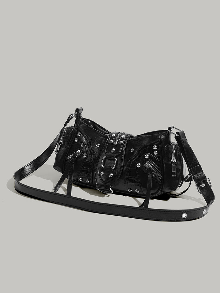 Women's Black Punk Rivet Motorcycle Fashion Trend Niche Women's Shoulder Bag