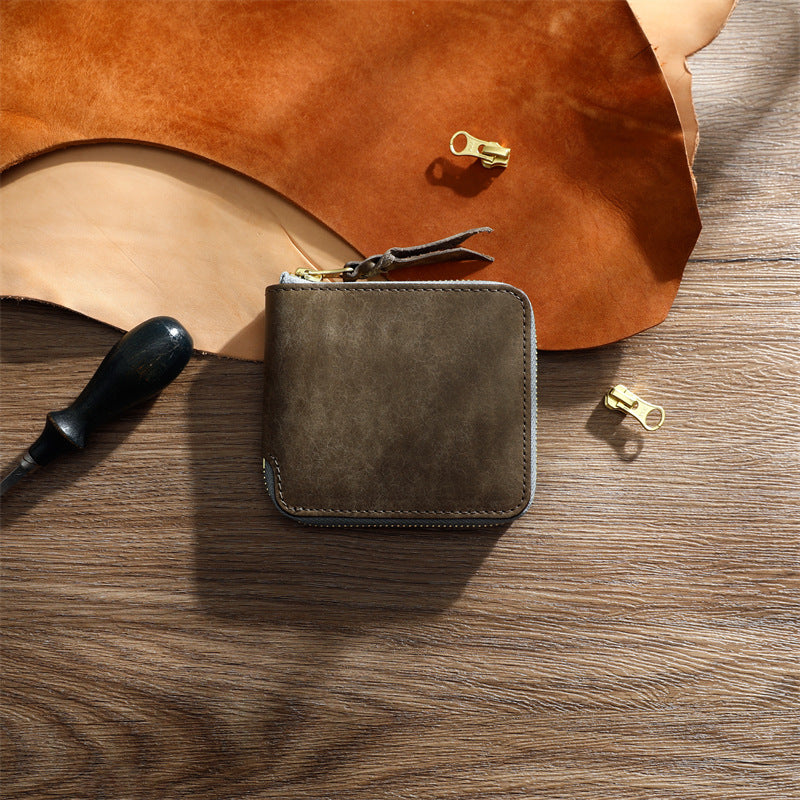 Men's Retro Vegetable Tanned Leather Cowhide Short Genuine Personality Men's Wallet