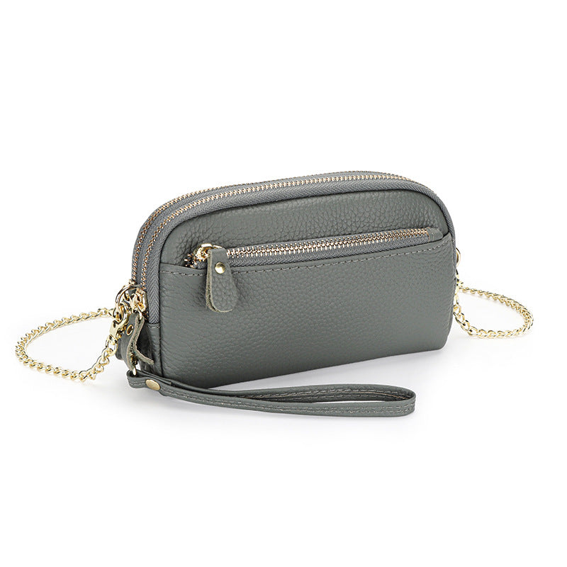 Women's Genuine Leather Chain First Layer Cowhide Large Women's Clutch