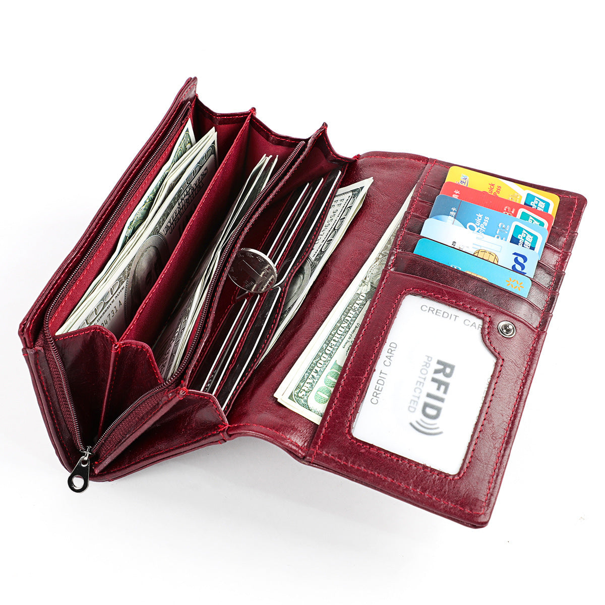 Women's Long Leather Retro First Layer Cowhide Ladies Wallet