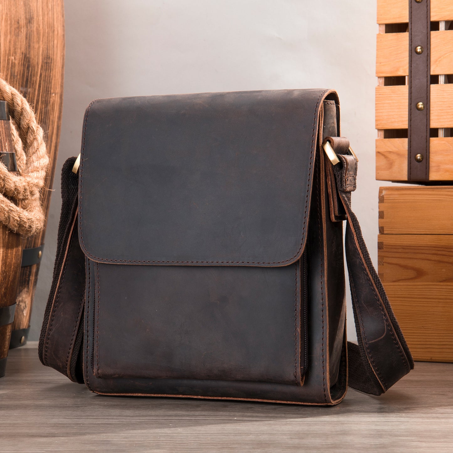 Men's Genuine Leather Crazy Horse Retro Shoulder Bags