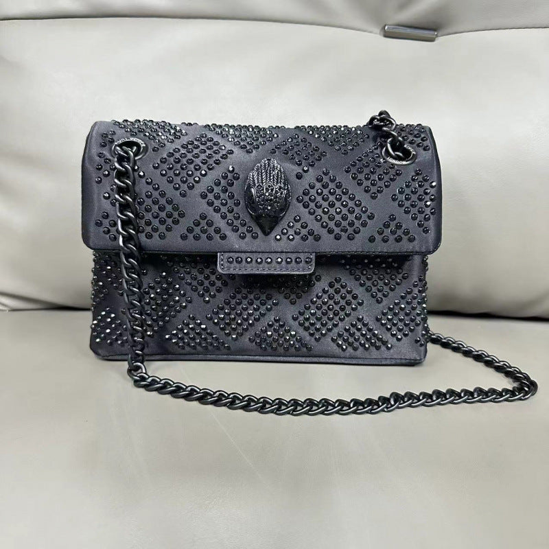 British Hot Rhinestone Minority Chain Black Small Square Bag