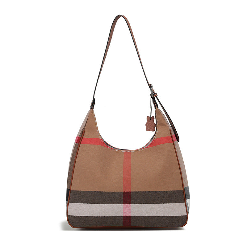 Women's Fashion Large Capacity Totes Plaid With Leather Shoulder Bags