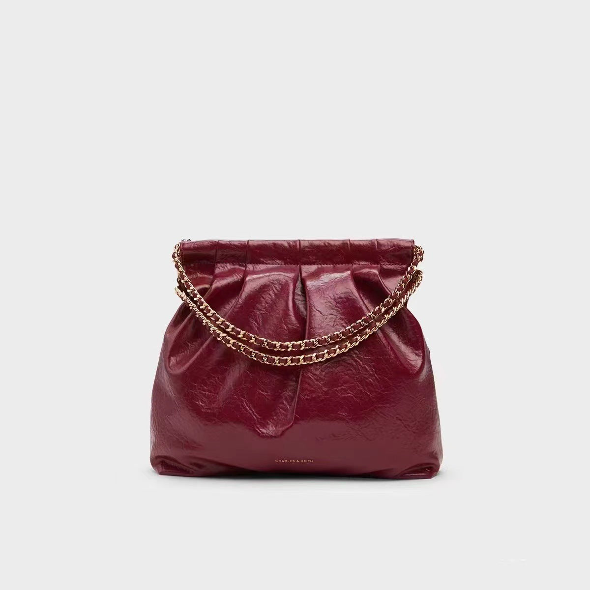 Charles Keith Portable Hobo Rhombus Chain Fashion Large Capacity Trendy Tote Bag