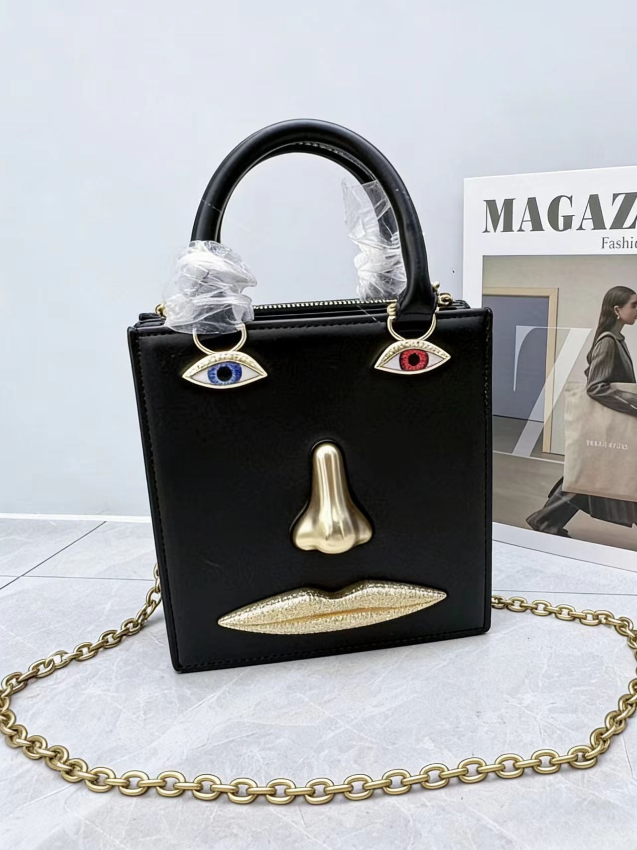 Women's Face Popular Sier Patent Leather Simple Handbags