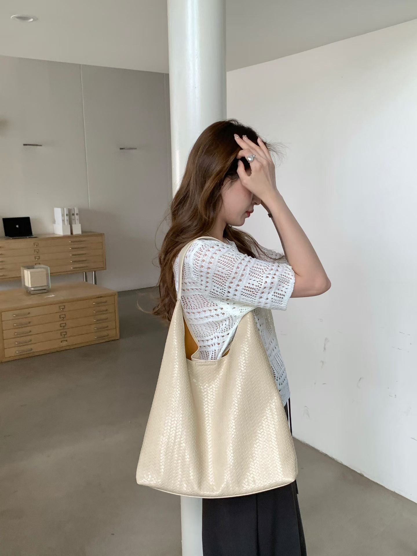 Idle Style Woven Female Solid Color Large Capacity Tote Bag