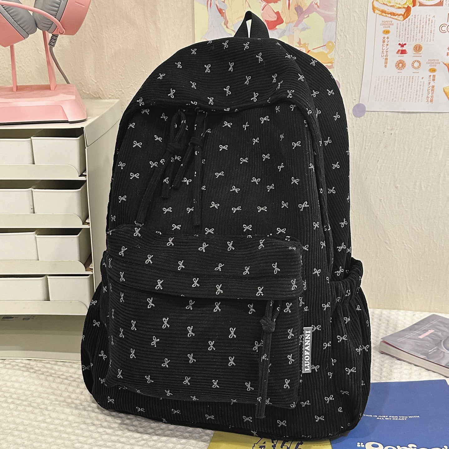 Corduroy Bowknot Large Capacity Female For College Student Schoolbag