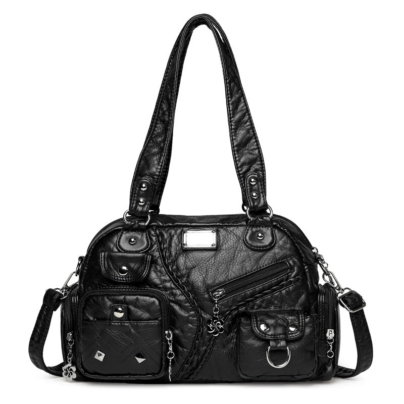 Women's Retro Soft Leather Motorcycle Trendy Women's Shoulder Bag