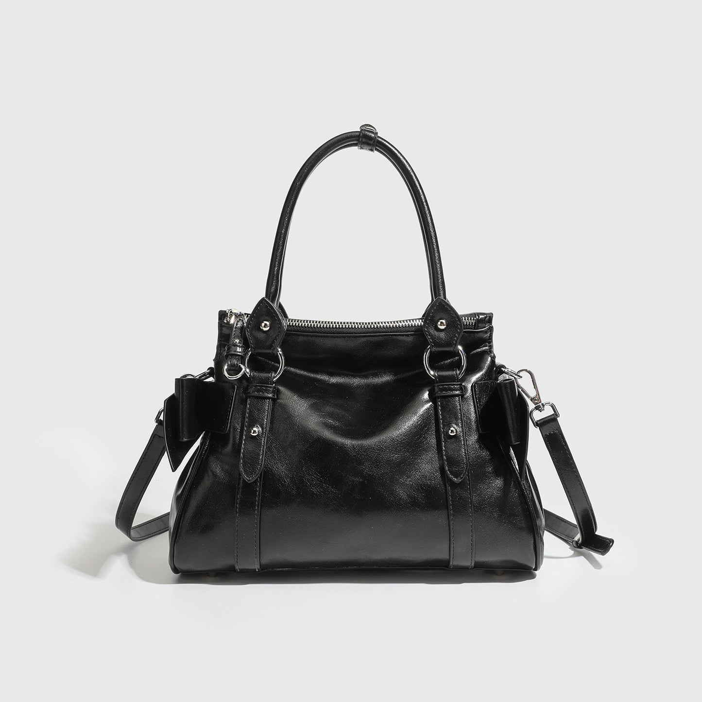 Women's Korean Style Design Bow Motorcycle High-grade Large Capacity Portable Women's Leather Bag