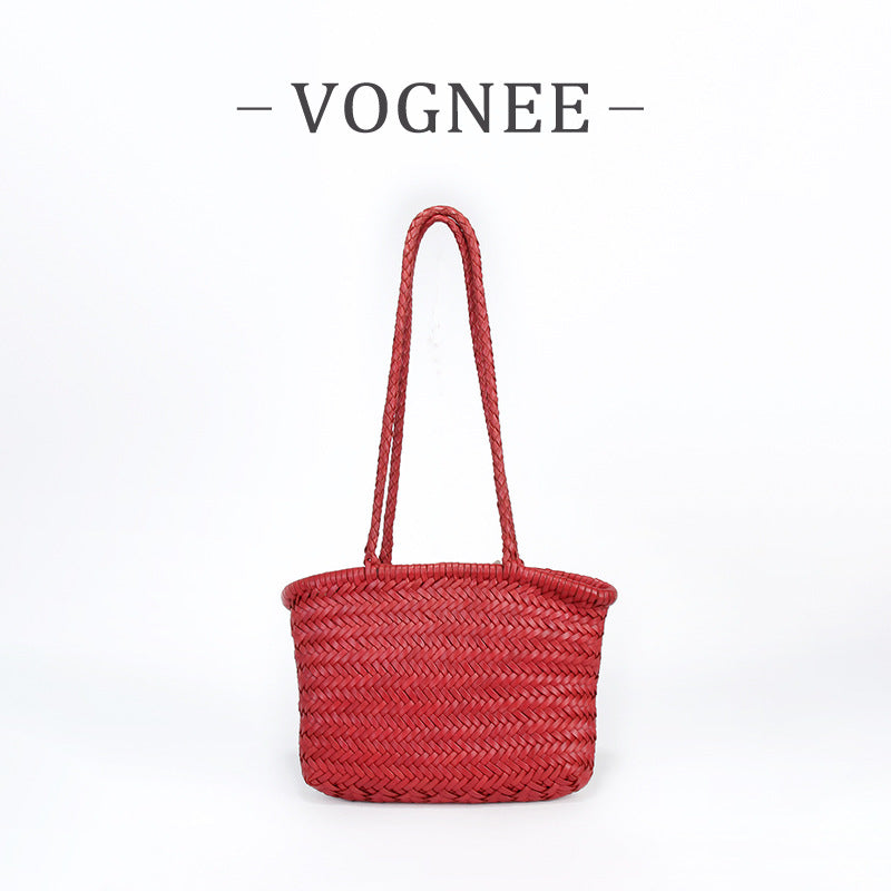 Genuine Leather French Food Basket Woven First Layer Cowhide Retro Small Square Bags
