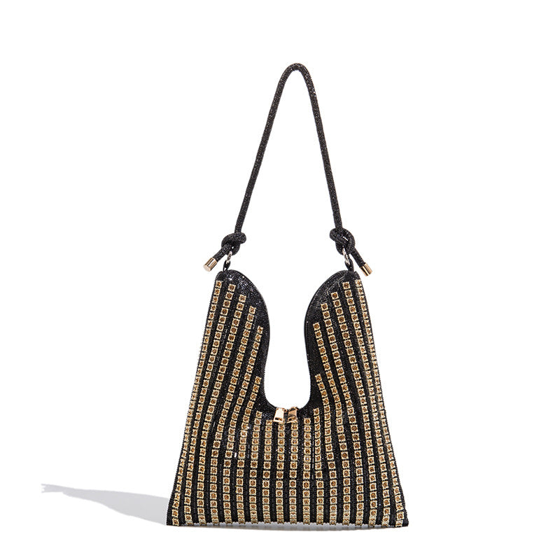 Women's Rhinestone Simple Niche Underarm Large Capacity Dinner Easy Tote Bags