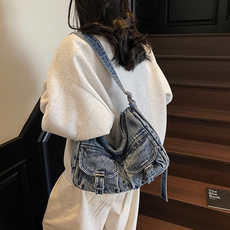Women's Motorcycle Large Capacity Retro Denim Underarm Women's Shoulder Bag