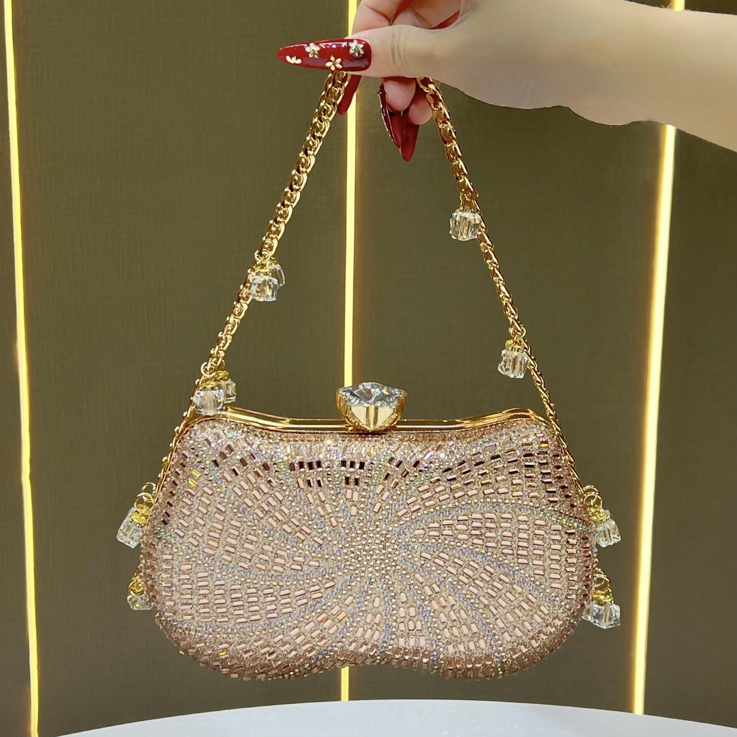 Women's Fashionable Shiny Rhinestone Matching Dress Elegant Evening Bags