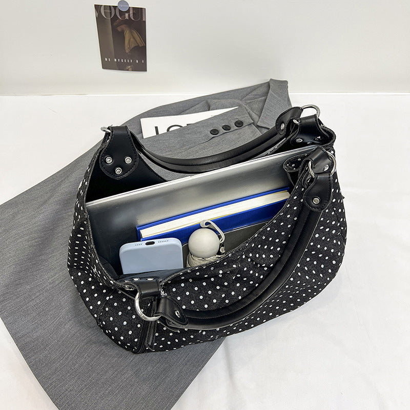 Women's Korean Style Polka Dot Fashion Retro Underarm Versatile Large Capacity Women's Shoulder Bag