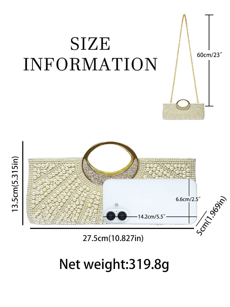 Elegant Shiny Diamond Hand High Sense Pearl Dinner Bag