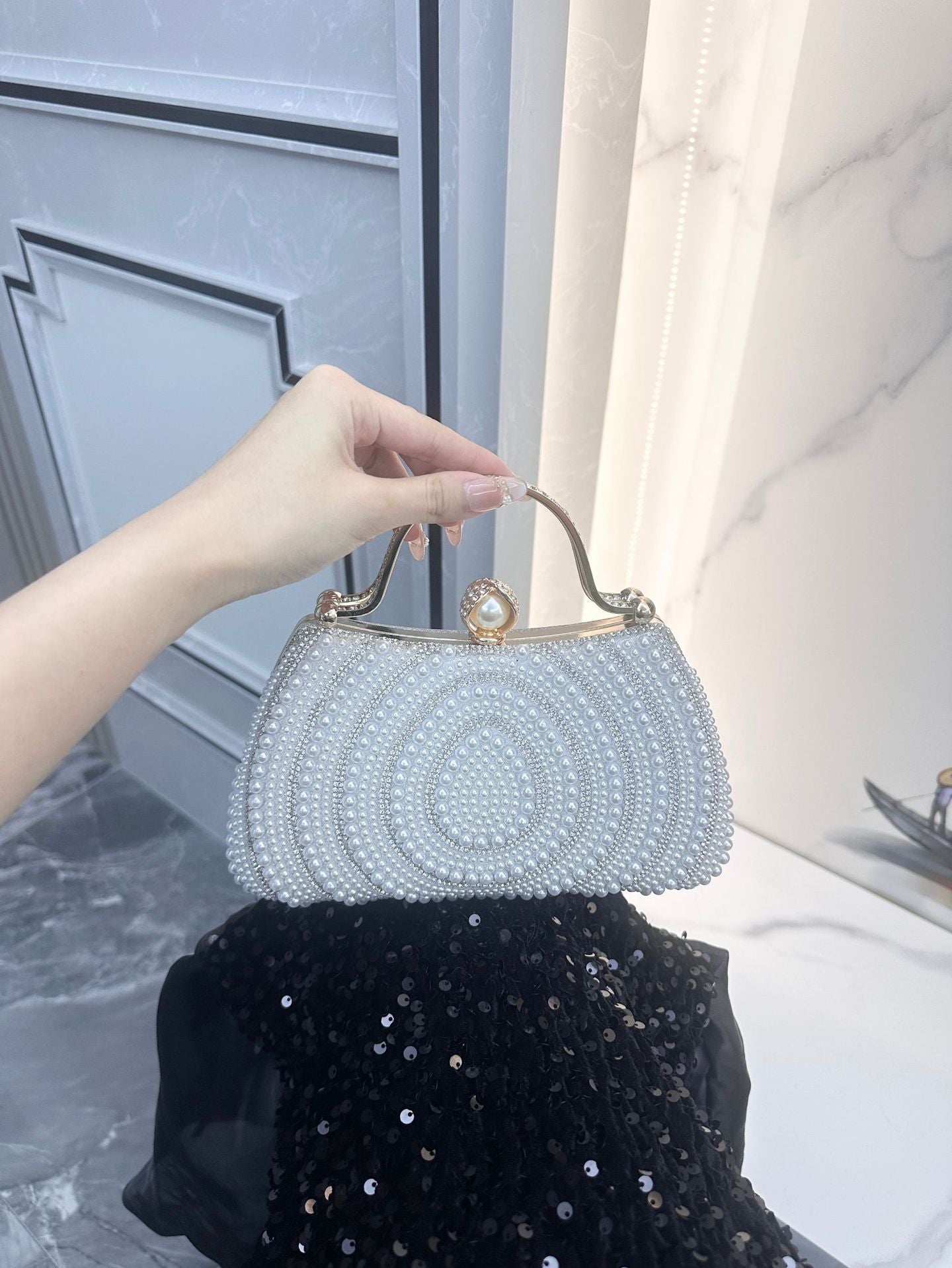 Stylish Banquet Dress Diamond Pearl Clutch Bags