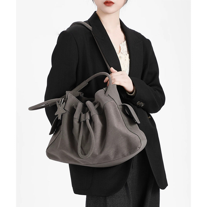 Design Fashionable Stylish Drawstring Bundle Lychee Pattern High-grade Large Capacity Women's Shoulder Bag