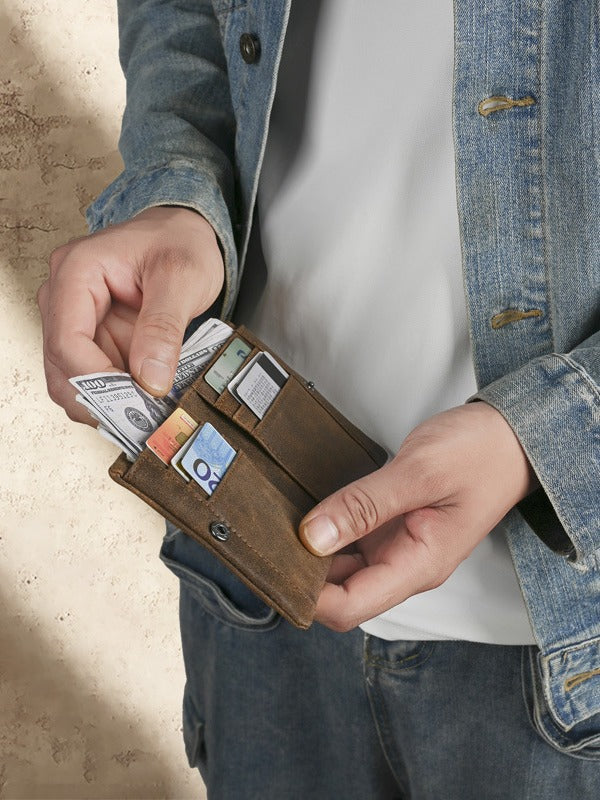 Men's Ancient Hipster Genuine Leather Vertical Fashion Vintage Cowhide Men's Wallets