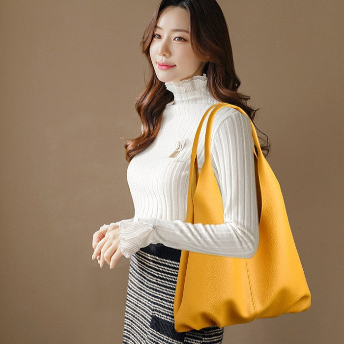 Women's Lychee Pattern Simple Trendy Large Capacity Soft Leather Women's Shoulder Bag