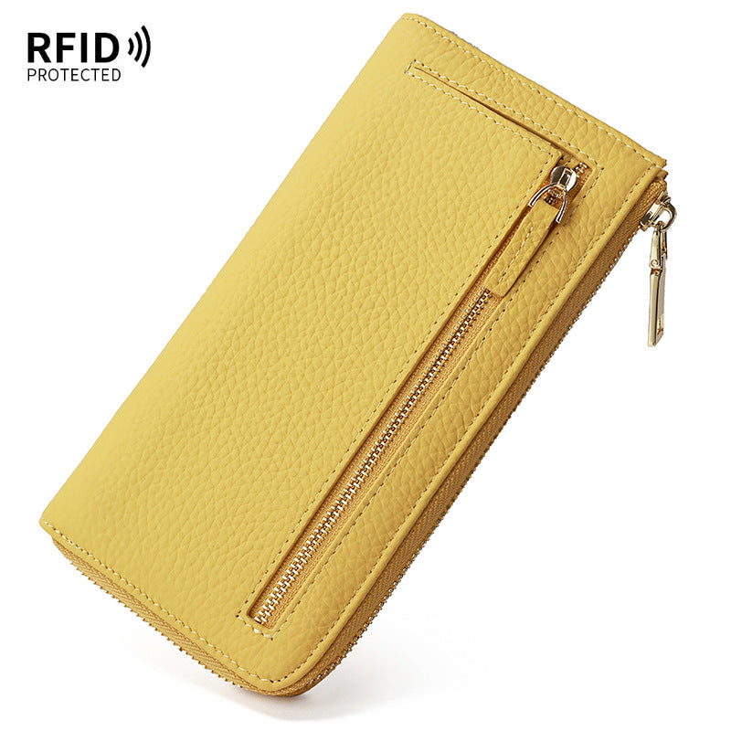 Women's Genuine Leather Long Zipper Fashion Clutch Ladies Wallet