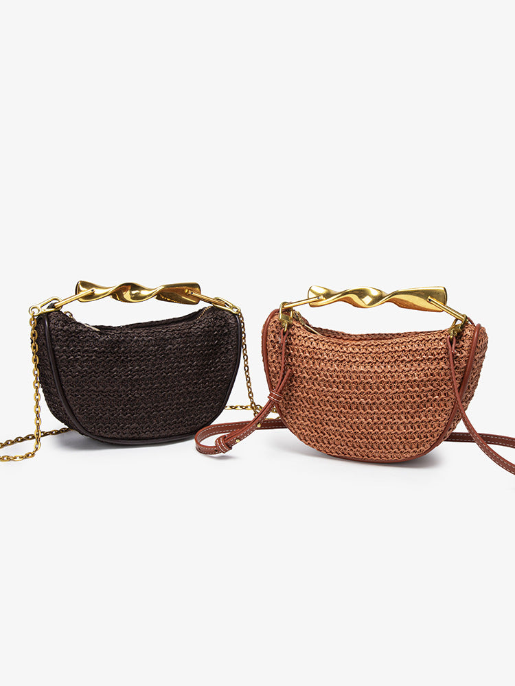 Z Home Straw Metal Portable Mini Zipper Fashion Women's Messenger Bag