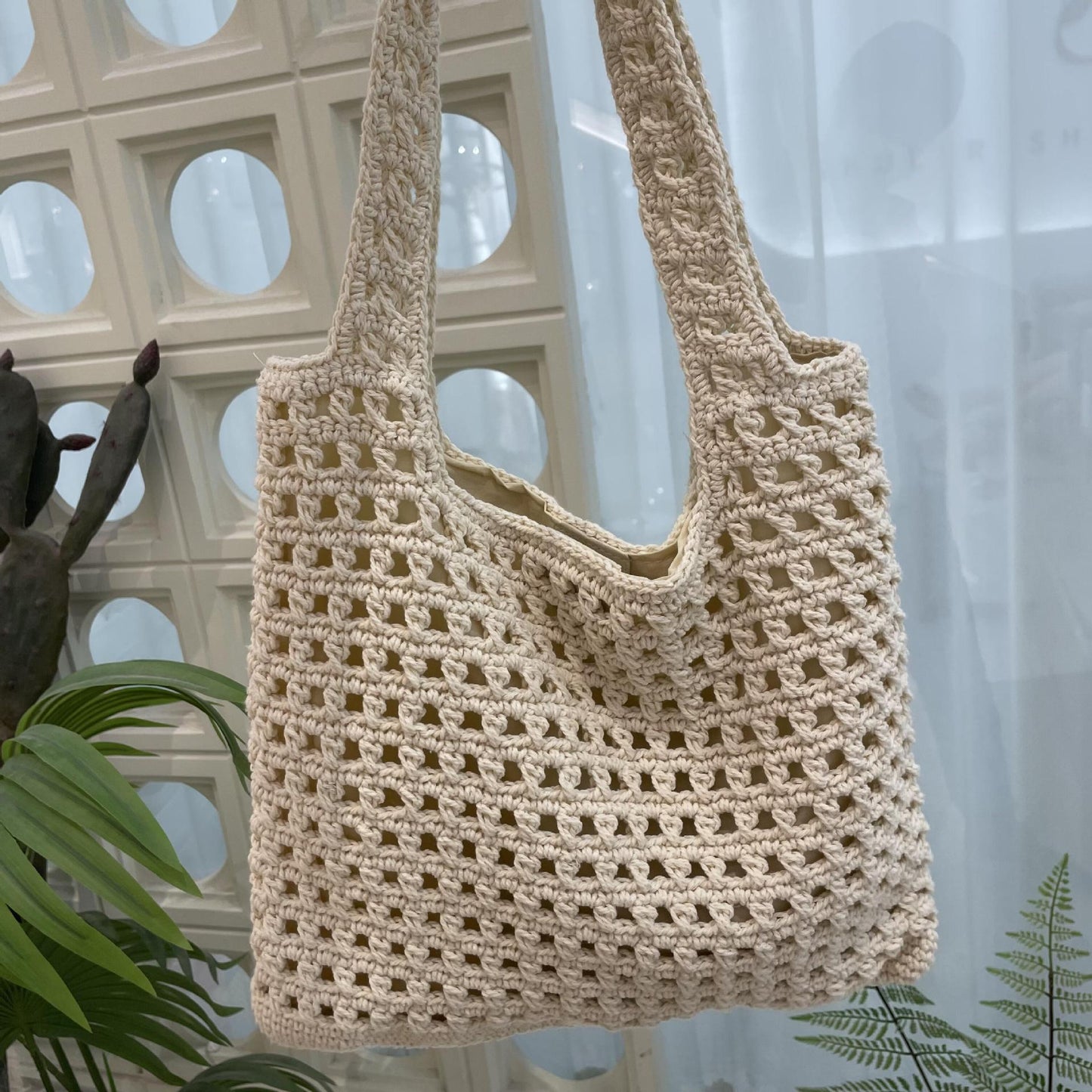 Color Cotton Rope Braided Fashion Hollow Beach Niche Style Large Women's Shoulder Bag