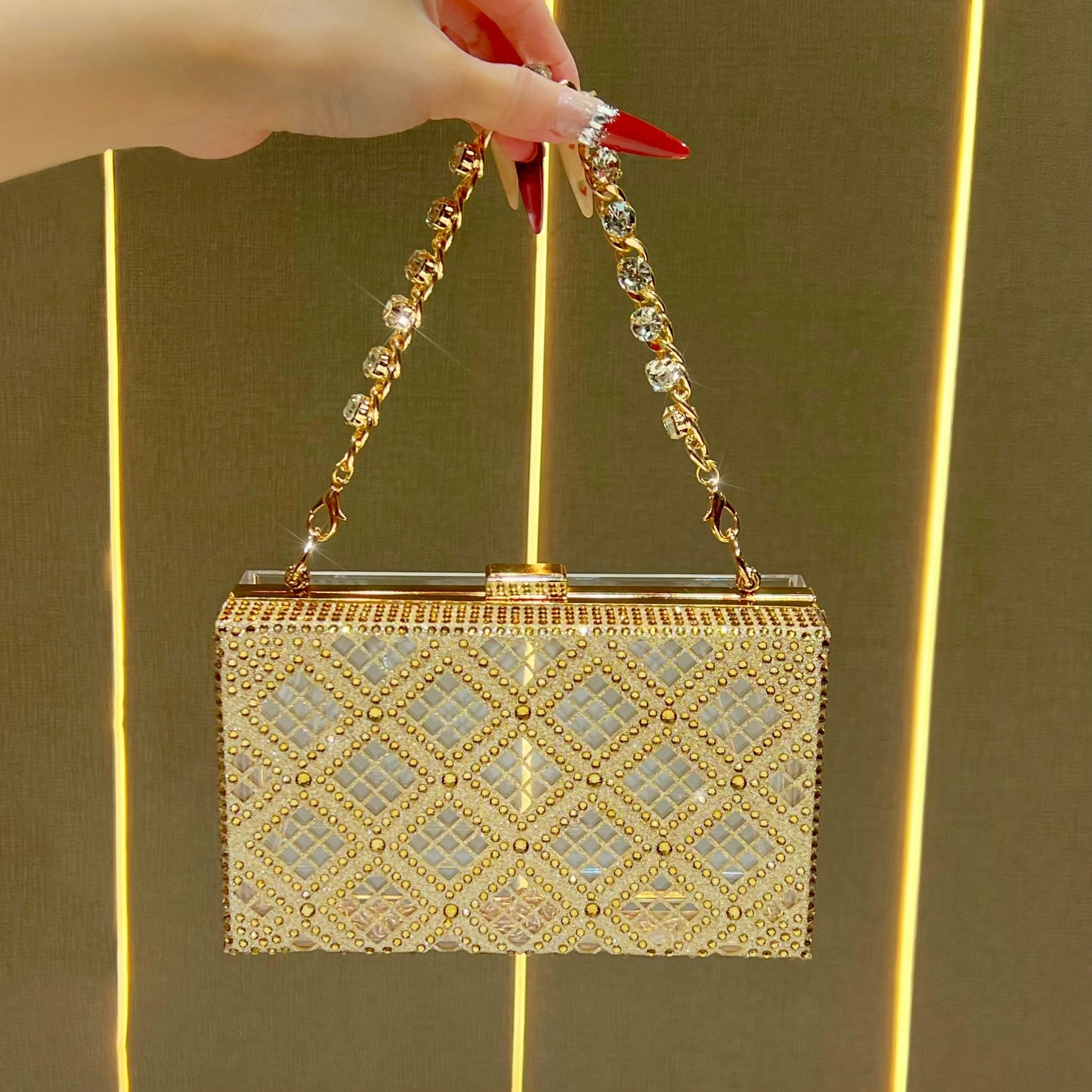 Women's Diamond High-grade Clutch Chain Transparent Dinner Bag