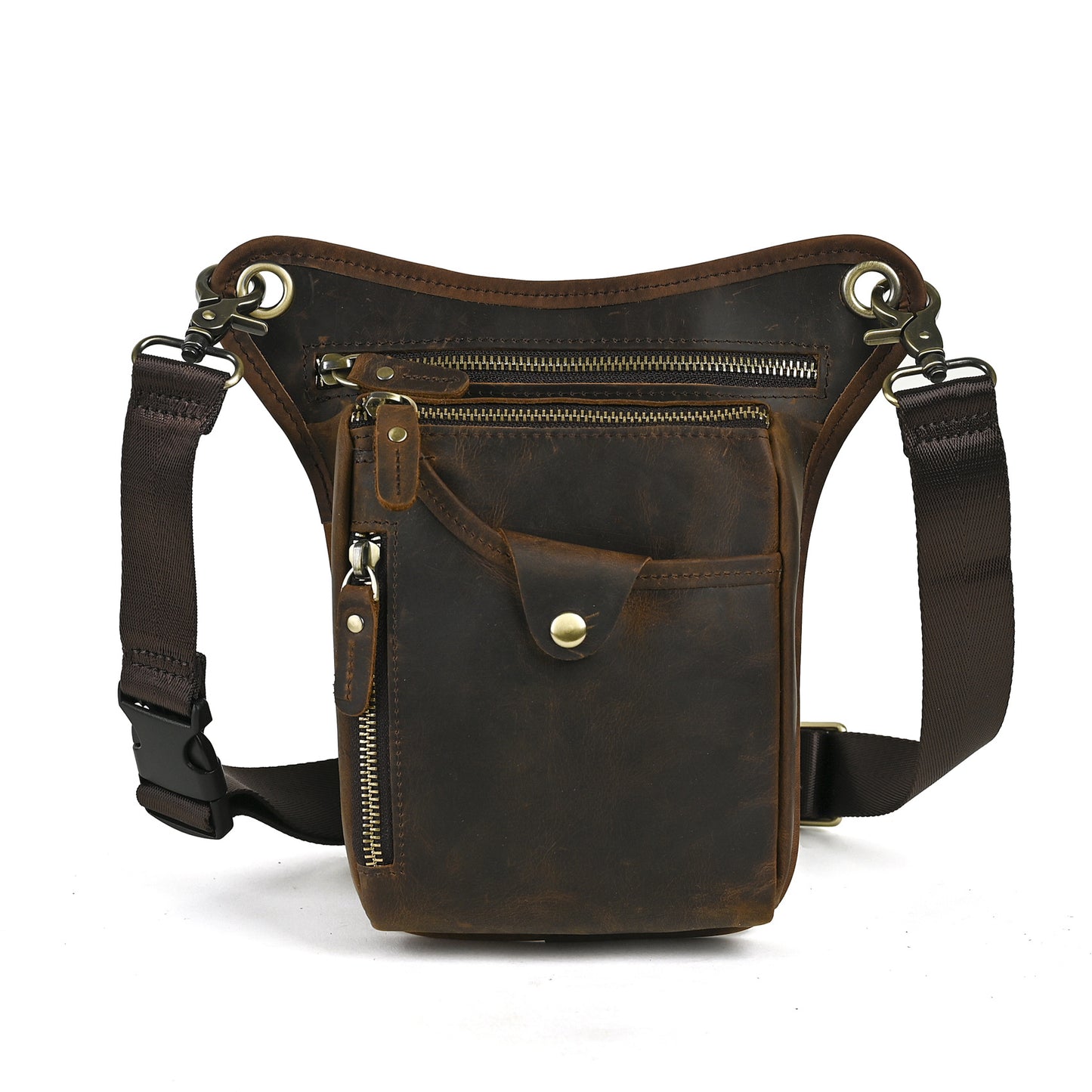 Men's Oil Waxed Leather Cowhide Retro Trendy Cool Mobile Bags
