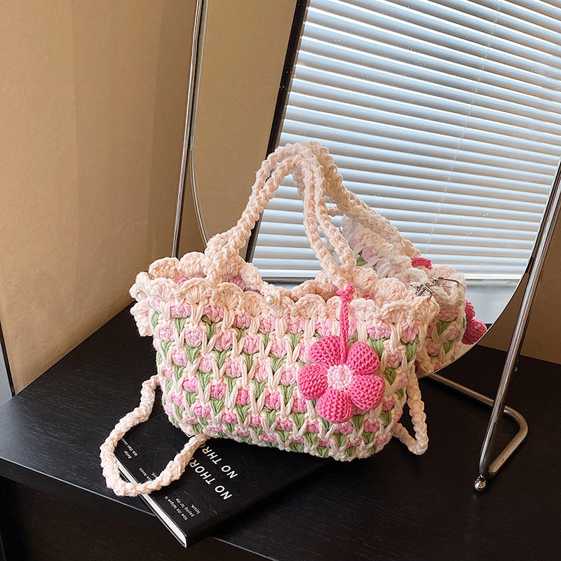 Fresh Tulip Mobile Wool Crocheted Gentle Sunflower Phone Bags