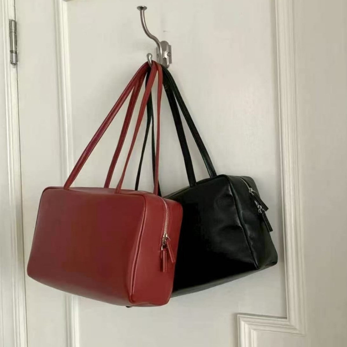 Bowling Style Sheepskin Boston Genuine Leather Shoulder Bags