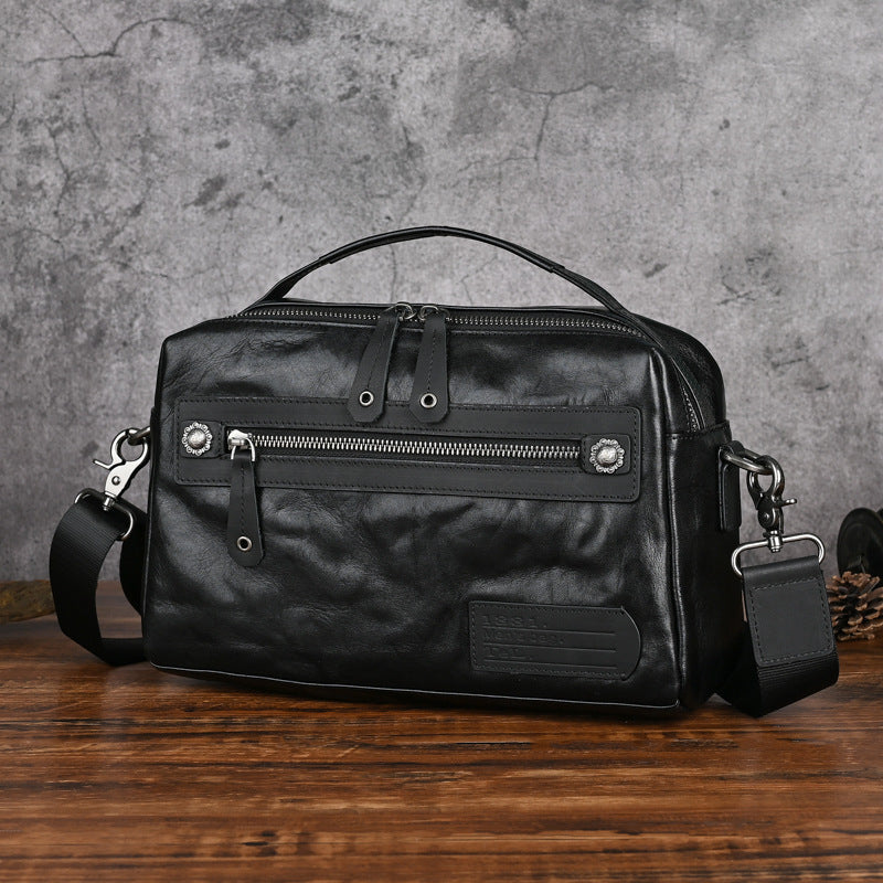 Men's Vintage Hand Grip Pattern Vegetable Tanned Cowhide Men's Shoulder Bag