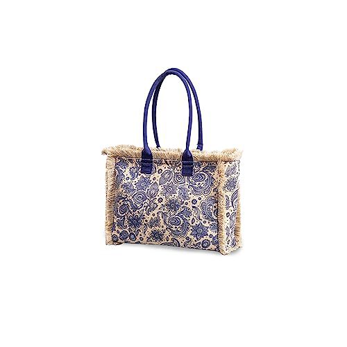 Women's Bohemian Vintage Zipper Large Capacity Canvas Tote Bag