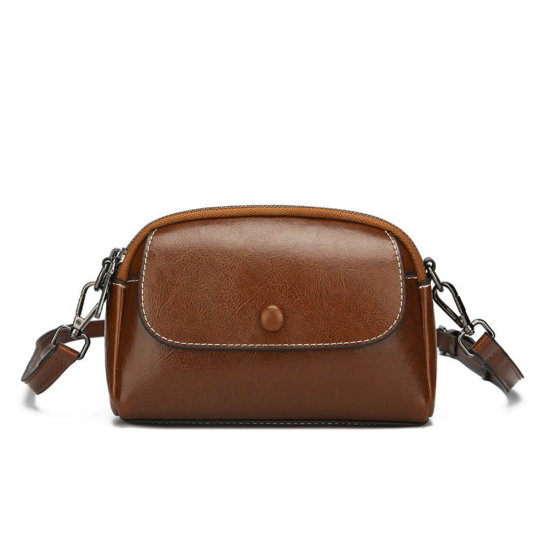 Women's Wax Cowhide Shell Genuine Leather Simple Small Square Bags