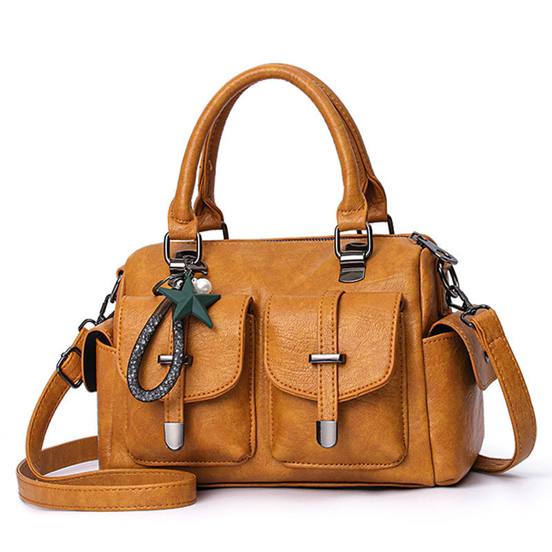 Solid Color Simple Authentic Leather Tactile Feel Tassel Bags