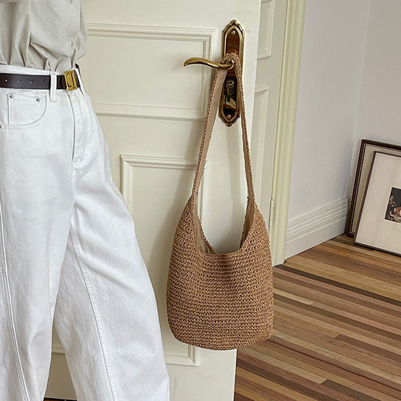 Women's Fashion Korean Style Straw Woven Vacation Beach Solid Women's Shoulder Bag